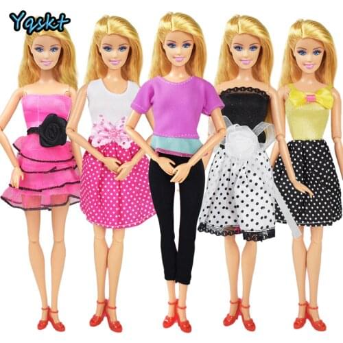 5 Pcs/lot Polka Dot Skirt Yoga Wear Doll Clothes Accessories Homemade Dress Childrens Products Girl Toys for Barbie Doll Dress