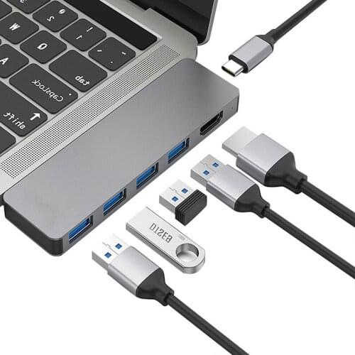 6-in-1 Dual Type-C Hub Converter Splitter 4K USB 3.0/PD/USB-C Adapter for MacBook Pro/Air Computer Peripherals Parts