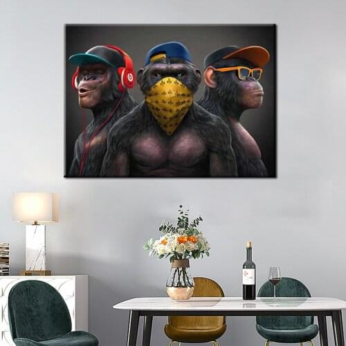 Abstract Monkey Canvas Painting Colorful Printed Poster and Prints Painting Orangutan Wall Pictures For Living Room Home Decor