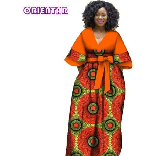 African Dresses for Women Bazin Riche Ankara Dresses Femme African Clothes Lady African Print Plus Size Dashiki Gown WY2841