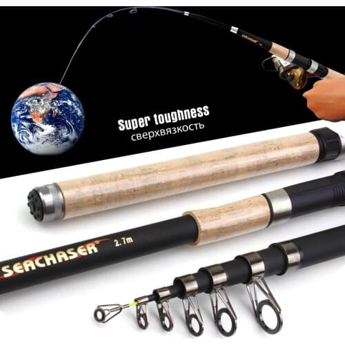 Promotion! 3.0m 3.6m 4.5m Telescopic Fishing Rod carbon wooden handle Spinning Rod sea carp fishing pole Lure Weight 30-150g