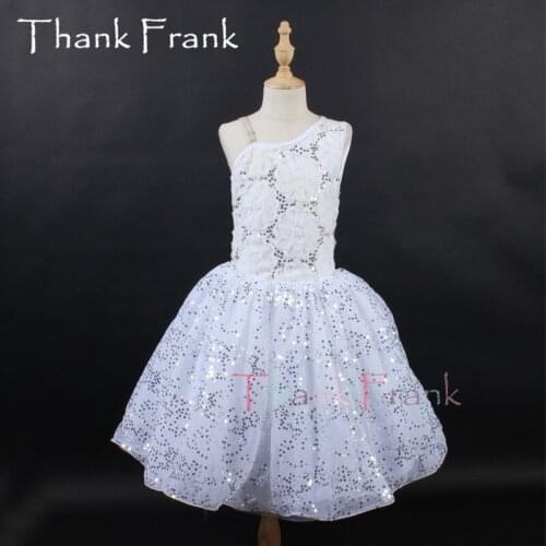 New Girls White Ballet Dress Kids Romantic Princess Tutu Dresses Women Sequin Ballerina Costume Sleeveless Dance Costumes C635