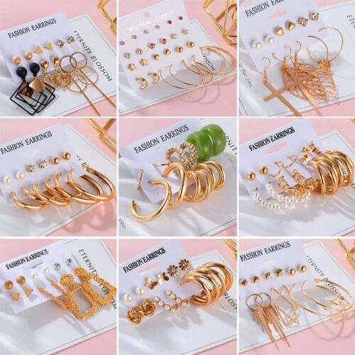 Bohemian Gold Drop Womens Earrings Set For Women Geometric Statement Big Acrylic Dangle Earring 2021 Trend Female Party Jewelry