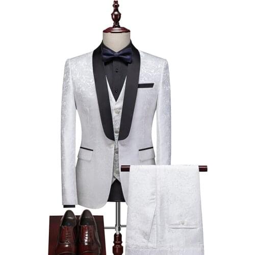 Brand Shawl Collar Groom Wedding Suit White Fashion 3 Piece Banquet Prom Party Suit for Men 2021 Gentleman Suit M-6xl
