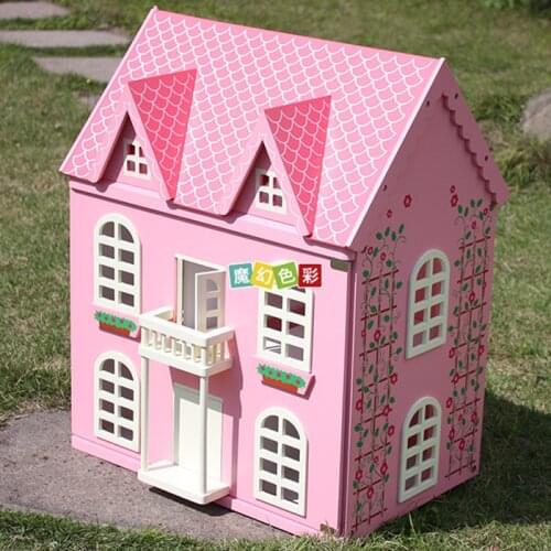 DIY Wooden Cabin GIRLS Birthday Gift Play House Pink House Villa CHILDRENS Toy Wood Doll House