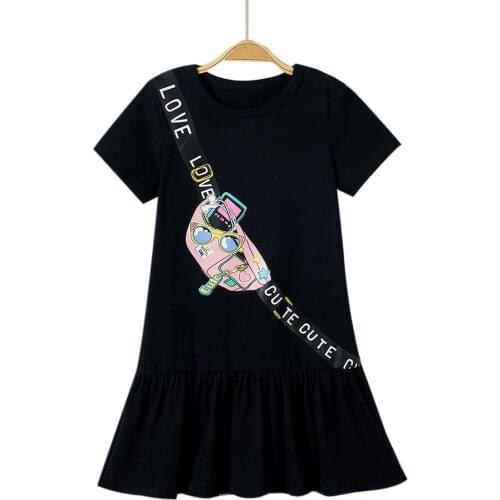 Children Summer Dress 2021 Fashion Cartoon Pattern Casual Loose Toddler Girls Clothes Kids Short Sleeve Frocks 1-6 Years