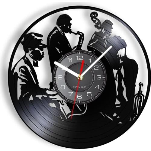 Jazz Band Performance Vintage Wall Clock Saxphone Piano Trumpet Musical Instrument Wall Watch With LED Illumination Art-Decor