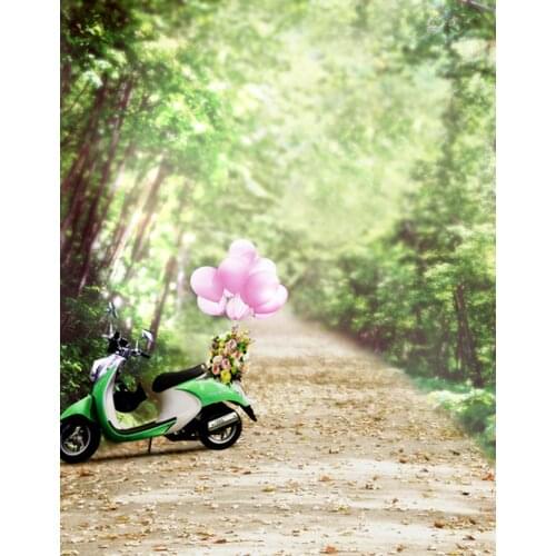 5x7ft Tree Motorcycle Pink Balloon Photography Backdrops Photo Props Studio Background