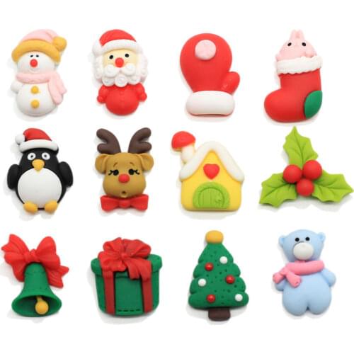 Cartoon Bell Snowman Trees Flat Back Resin Cabochon Flatback Gift Christmas Decoration DIY Embellishments for Scrapbook