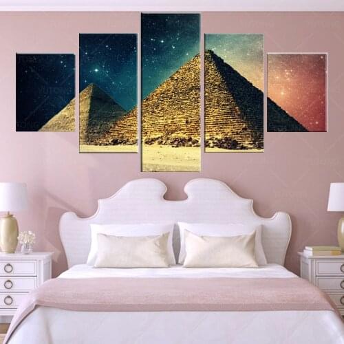 Canvas Painting Sunset - Egypt pyramids 5 Pieces Wall Art Pictures Modular Wall Poster Print for living room Home Decor Hanging
