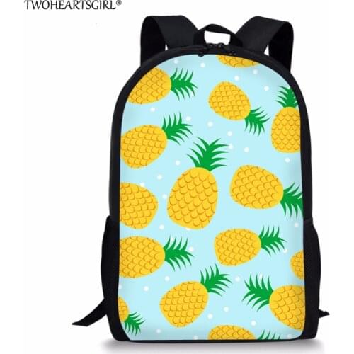 Twoheartsgirl Pretty Pineapple Print School Bag for Girls 16inch Primary Children Kids Schoolbags Elementary Teen Girls Bookbags