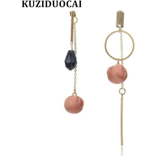 Kuziduocai New Fashion Jewelry Dangle Cloth Ball Circle Tassel Statement Drop Earrings For Women Girls Pendientes Brincos E-1940