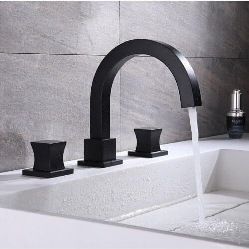 Fashionable black plated brass bathroom sink faucet cold and hot water faucet Succinct brass basin faucet Square Double handle