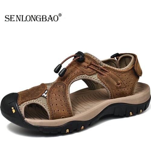 Summer Men Shoes Genuine Leather Casual Shoes Men Sandals Men high quality Outdoor Beach Sandals Fashion Sneakers big Size 38-47