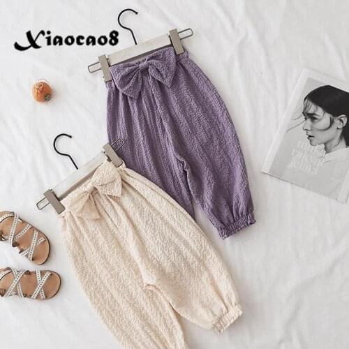 Soft Comfort Summer Girls Pants 2-11Years Kids Clothes Solid Big Bow Cotton Harem Pants Toddler Baby Girl Clothes 4 5 6 7 8 10