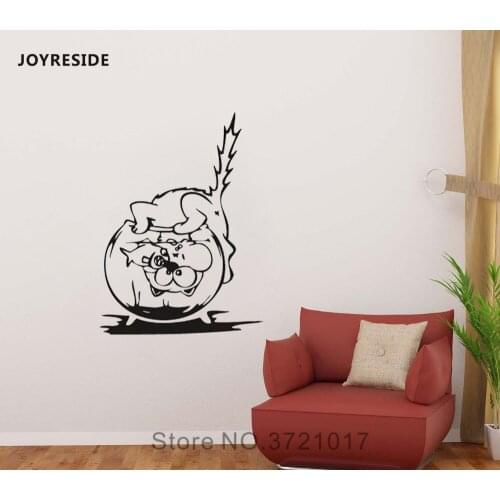 JOYRESIDE Cat Wall Decor catching fish Sticker Animal Decals Vinyl Interior Home Kids Bedroom Living Room Design Murals A1227