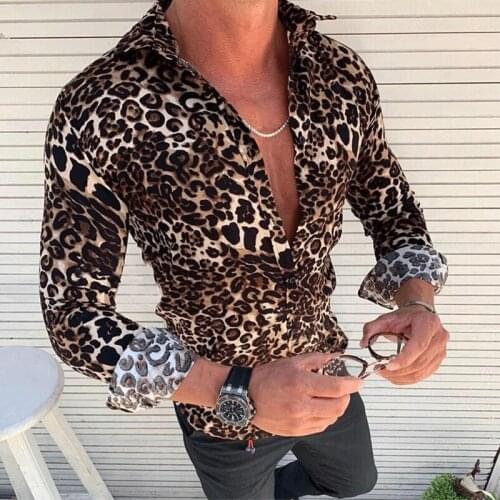 2019 New Autumn Mens Luxury Long Sleeve Shirt Men Autumn Casual Slim Fit Stylish Leopard Print Shirts Tops