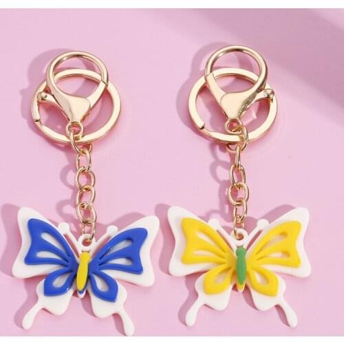 New Design Keychain Butterfly Key Ring Double Color Animal Key Chains Friendship Gifts For Women Girls DIY Jewelry Handmade