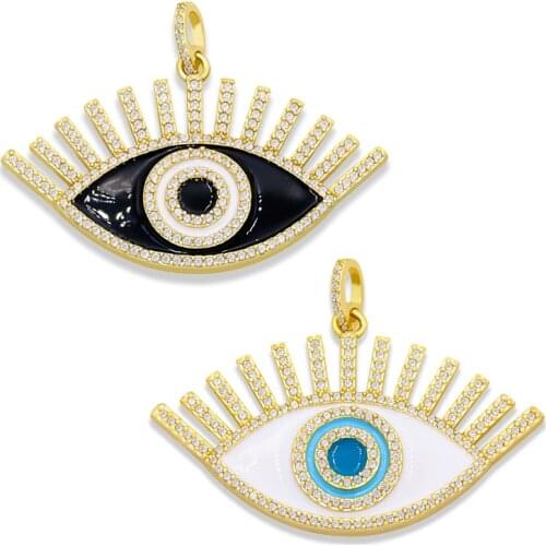 OCESRIO Brass CZ Big Blue Eye Necklace Charms for Jewelry Making Wholesale Evil Eye Charms Pendant 14K Gold Plated pdta298