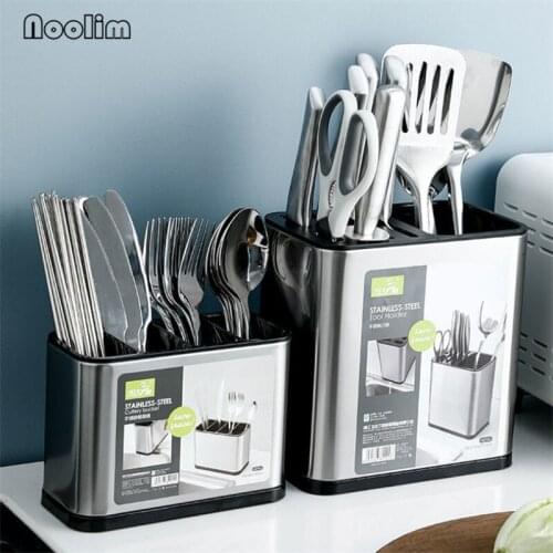Stainless Steel Cutlery Organizer Knife Stand Spoon Fork Drain Storage Holder Chopstick Box Kitchenware Cooking Tools Shelf