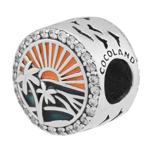 Fits Pandora Charms Bracelets Tropical Sunset Beads with Mixed Enamel 100% 925 Sterling-Silver-Jewelry Free Shipping