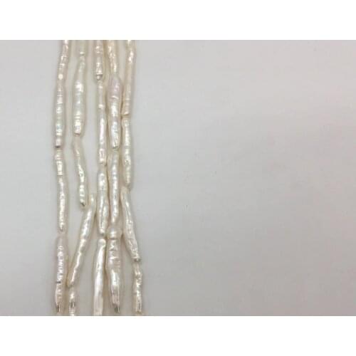 AAA 16" Natural White Straight-Drilled Irregular Biwa Fresh Water Pearl Stand For Jewelry Making