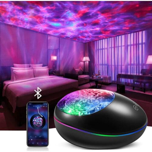 Lucky Stone Ocean Wave Projector Night Light Remote Control Water Wave Color Led Projector Night Light With Bluetooth Speaker