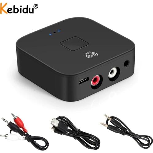 KEBIDU NFC Bluetooth 5.0 Receiver 3.5mm AUX Support NFC RCA HiFi Wireless Adapter Stream Music on 2 Speakers Simutaneously