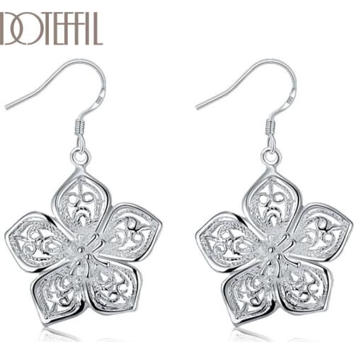 DOTEFFIL 925 Sterling Silver Hollow Flowers Earrings Charm For Women Jewelry Fashion Wedding Engagement Party Gift