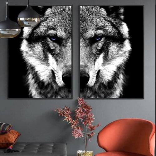 Modern Nordic Canvas Painting Black and White Wolf Head Posters and Prints Wall Art Pictures for Living Room Decoration Cuadros