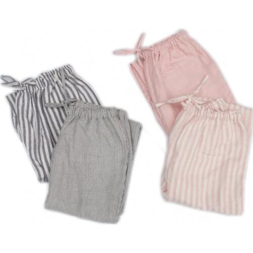 Spring Autumn 100% cotton Women sleep bottoms Female Loosen plus size nighty trousers sleepwear pyjama Striped pajama pants