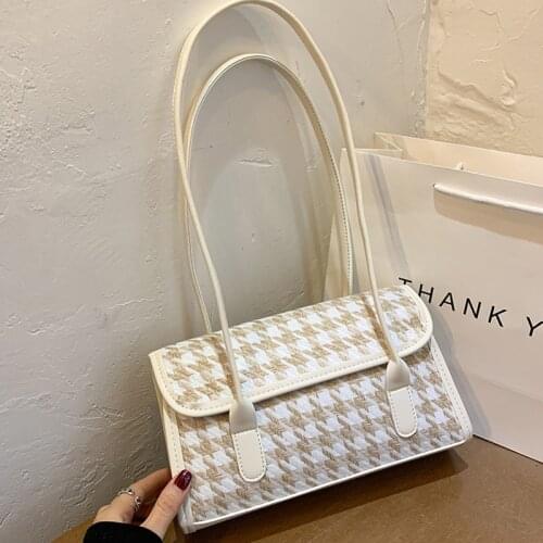 Ladies Popular Houndstooth Underarm Bag Retro Casual Canvas Shoulder Bag Fashion Texture Buckle Handbags for Women 2021