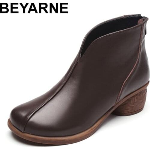 BEYARNE Genuine Leather Winter Boots Women Chelsea Shoes Booties Woman Ankle Boots Platform Shoes Botines Mujer