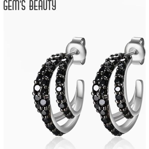 GEMS BEAUTY Dazzling Nano Black Pave Twisted Hoop Earrings 925 Sterling Silver Statement Earrings For Women Fashion Jewelry