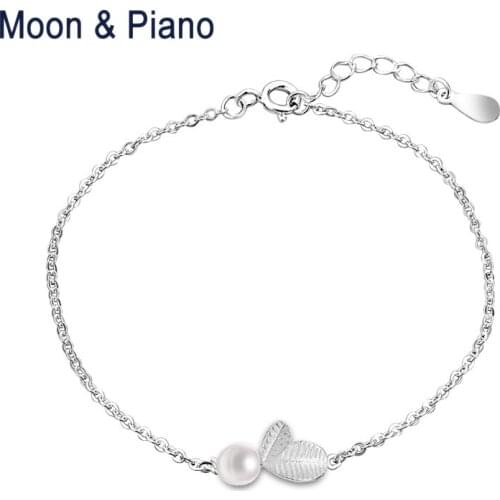925 Sterling Silver Leaves Natural Freshwater Pearl Bracelet For Women Engagement Anniversary Birthday Gift For Lady