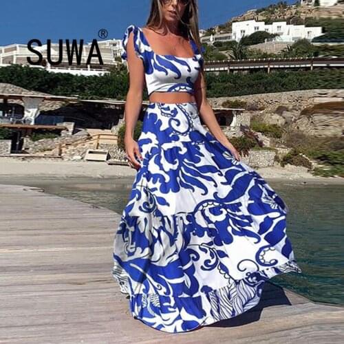 Cute outfits for women clothing set deep v nec tank crop top + high waist long maxi skirts elegant party night sexy 2 pieces