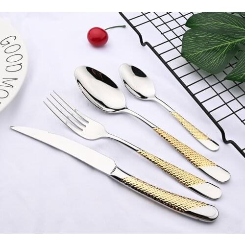Gold Tableware Cutlery Set 304 Stainless Steel Flatware Kitchen Dinner Fork Spoon Knife Western Dinnerware Set Home Dropshipping