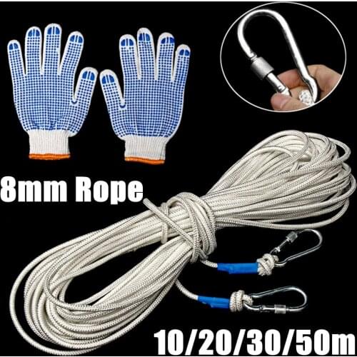 10/20/30/50m Outdoor Rock Climbing Rope 8mm Tree Wall Equipment Gear Outdoor Survival Fire Escape Safety Rope Carabiner