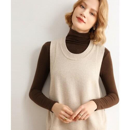 100% Pure Cashmere Knitted Sweater Vest Womens Winter Warm Sleeveless Sweater V-neck Autumn Loose Ladies Pullover Vest