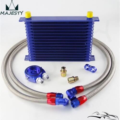15 ROW AN10 UNIVERSAL ENGINE TRANSMISSION OIL COOLER BLUE+FILTER ADAPTER +OIL LINE+HOSE END