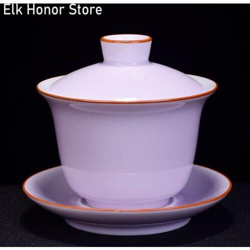 165ml Ji Blue Glaze Sancai Covered Bowl Handmade Ceramic Covered Bowl Cup Pot Tea Bowl Tea Cup Kung Fu Tea Set Office Decoration
