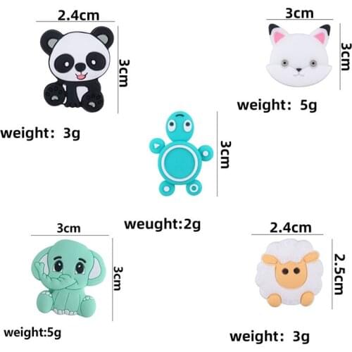 2Pcs BPA Free Animal Silicone Beads Elephant Panda Sheep Tortoise Cat For DIY Pacifier Chain Making Baby Mini Rodent Teether