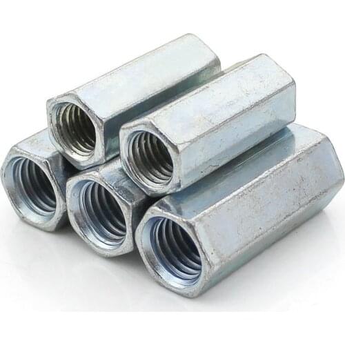 20pcs M6 M8 Hex Long Nut Coupling Connection Nuts Thread Rod Carbon Steel Galvanized Long Hexagonal Nut Stub L= 16mm 20mm 25mm