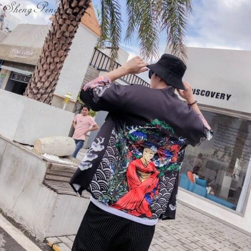 2019 mens kimono japanese clothes streetwear casual kimonos jackets harajuku japan style printed cardigan chinese outwear G017