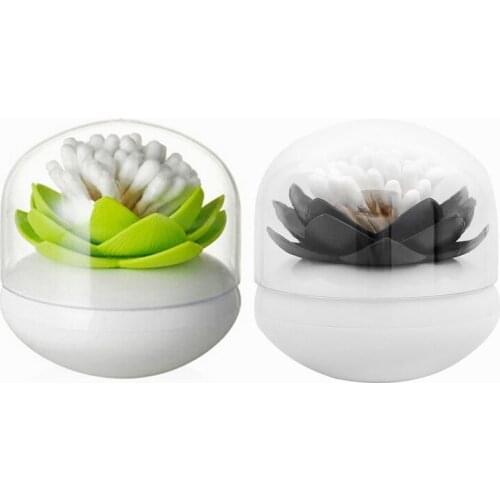 2x Hot Chic Lotus Flower Cotton Bud Holder Toothpick Case Cotton Swab Box Home Decor (Black&Green)