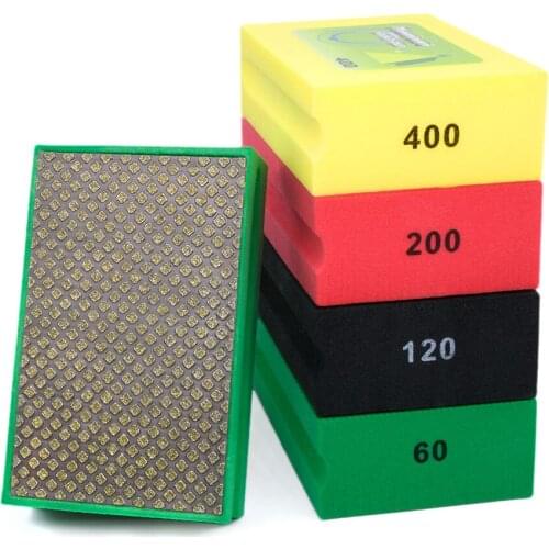 4Pcs Hand Polishing Pads Professional Electroplate Foam Backed Abrasive Tool 90*55mm Glass Ceramic Tile Stone Grinding Polisher