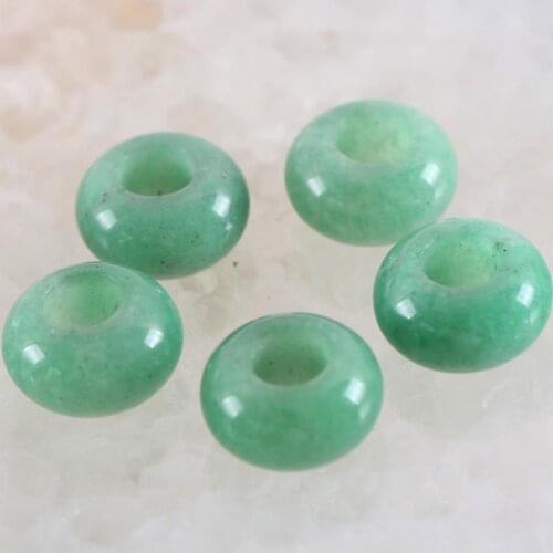 5Pcs Big Hole Beads Natural Stone 14mm Spacer Bead For Jewelry Making Earrings Women Men Ring Gem Green Aventurine Bead K1016