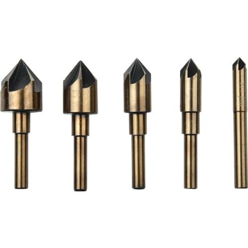 5pcs/lot Hss 5 Flute Edge Chamfering Drill Bits Metal Working 82 degree Taper Cutter Countersink Drill Bit Set