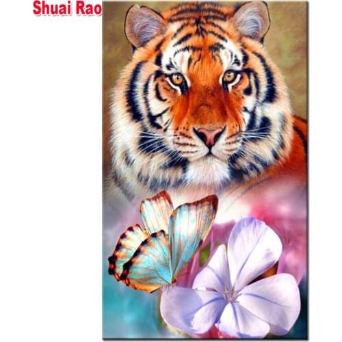 5D DIY Diamond Painting Tiger Head,Handmade Gift Diamond Embroidery pattern Diamond Flower Animal Wall Decoration