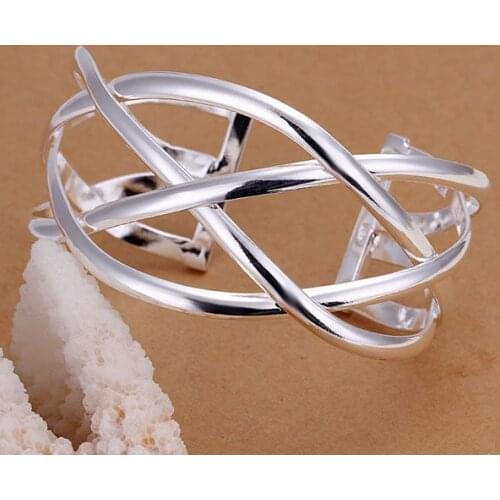 Free Shipping Fashion 925 Silver Large cross Bangle Bracelet for Women Jewelry Factory Price SMTB113